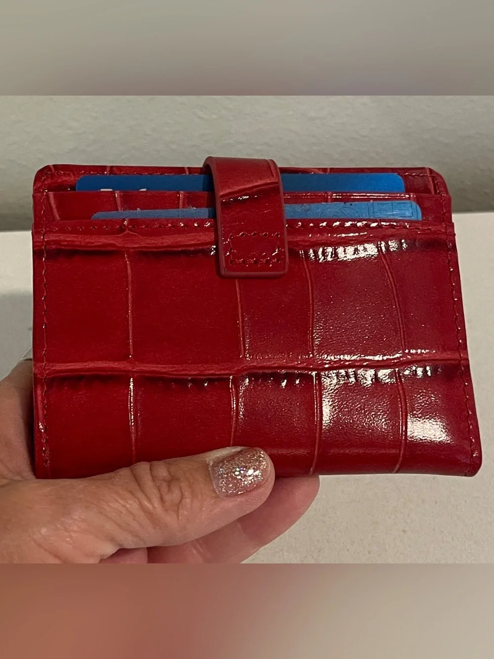 Kurt Geiger New Croc-Embossed Leather CardWallet/SnapClose/SlotsFrontBack&Inside